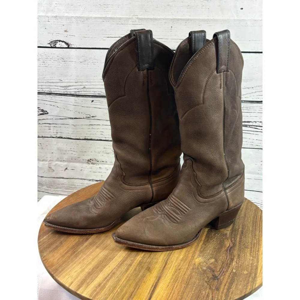 Women's Justin Brown Leather Heeled Cowboy Boots Size 7 - Picture 7 of 13